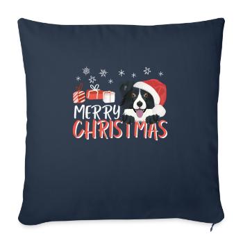 Border Collie Joyeux Noël - Housse de coussin décorative 45 x 45 cm - bleu marine - Devant