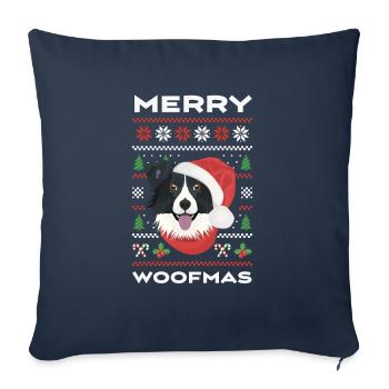 Border Collie Joyeux Noël - Housse de coussin décorative 45 x 45 cm - bleu marine - Devant
