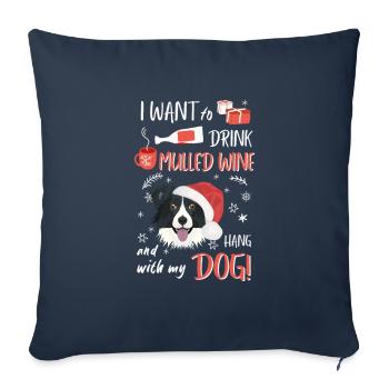 Border Collie vin chaud Noël - Housse de coussin décorative 45 x 45 cm - bleu marine - Devant