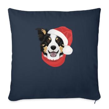Border Collie Joyeux Noël - Housse de coussin décorative 45 x 45 cm - bleu marine - Devant