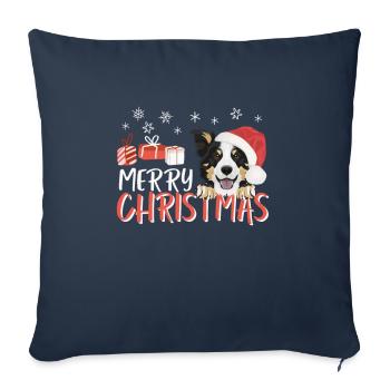 Border Collie Joyeux Noël - Housse de coussin décorative 45 x 45 cm - bleu marine - Devant
