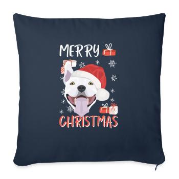 Bull Terrier Joyeux Noël - Housse de coussin décorative 45 x 45 cm - bleu marine - Devant