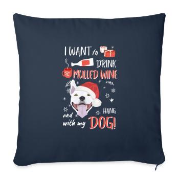Bull Terrier vin chaud Noël - Housse de coussin décorative 45 x 45 cm - bleu marine - Devant