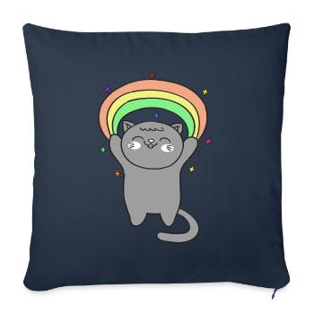 Chat mignon avec arc-en-ciel - Housse de coussin décorative 45 x 45 cm - bleu marine - Devant