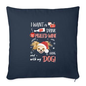 Chihuahua vin chaud Noël - Housse de coussin décorative 45 x 45 cm - bleu marine - Devant