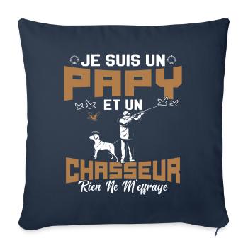 Papy et Chasseur Humour Cadeau - Housse de coussin décorative 45 x 45 cm - bleu marine - Devant