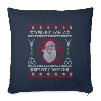 Adorer le Père Noël Respectez les femmes I Diable satanique - Housse de coussin décorative 45 x 45 cm - bleu marine - Devant