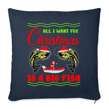 Tout ce que je veux pour Noël, c’est un gros poisson - Housse de coussin décorative 45 x 45 cm - bleu marine - Devant