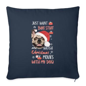 Français Bulldog Joyeux Noël - Housse de coussin décorative 45 x 45 cm - bleu marine - Devant