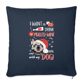 Français Bulldog vin chaud de Noël - Housse de coussin décorative 45 x 45 cm - bleu marine - Devant