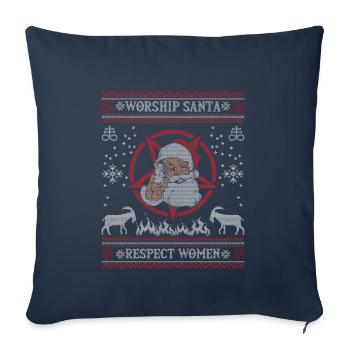 Adorer le Père Noël Respecter les femmes I Pentagramme satanique - Housse de coussin décorative 45 x 45 cm - bleu marine - Devant