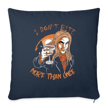 Je ne mords pas plus d’une fois jeu de mots vampire - Housse de coussin décorative 45 x 45 cm - bleu marine - Devant