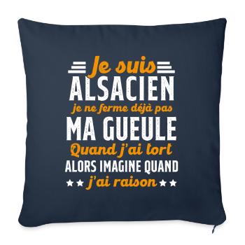 Alsacien je ferme pas ma gueule humour alsace - Housse de coussin décorative 45 x 45 cm - bleu marine - Devant