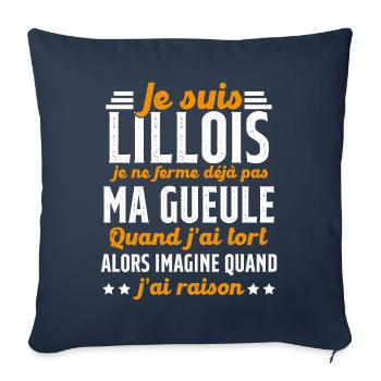 Lillois je ferme pas ma gueule cadeau Lille humour - Housse de coussin décorative 45 x 45 cm - bleu marine - Devant
