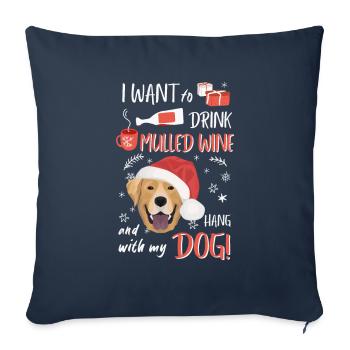 Labrador vin chaud Noël - Housse de coussin décorative 45 x 45 cm - bleu marine - Devant