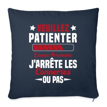 J'arrête les conneries humour - Housse de coussin décorative 45 x 45 cm - bleu marine - Devant