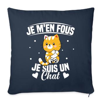 Je m'en fous Je suis un Chat Humour Chat Chaton - Housse de coussin décorative 45 x 45 cm - bleu marine - Devant