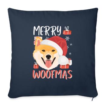 Shiba Inu Joyeux Noël - Housse de coussin décorative 45 x 45 cm - bleu marine - Devant