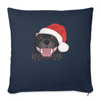 Staffordshire Bull Terrier Joyeux Noël - Housse de coussin décorative 45 x 45 cm - bleu marine - Devant