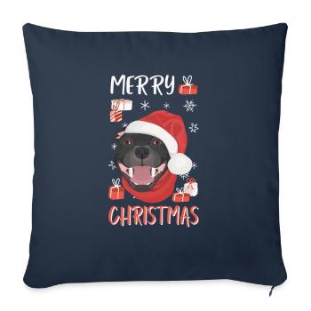 Staffordshire Bull Terrier Joyeux Noël - Housse de coussin décorative 45 x 45 cm - bleu marine - Devant