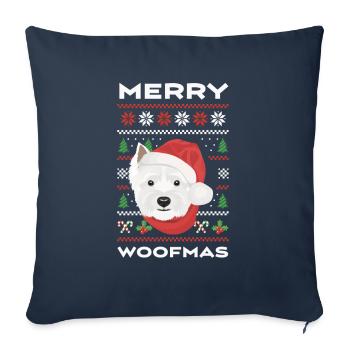 West Highland Terrier Joyeux Noël - Housse de coussin décorative 45 x 45 cm - bleu marine - Devant
