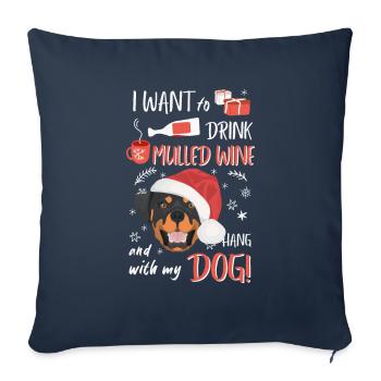 Rottweiler vin chaud Noël - Housse de coussin décorative 45 x 45 cm - bleu marine - Devant