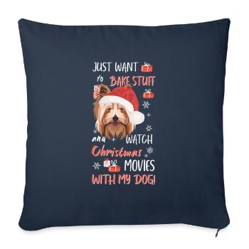 Yorkshire Terrier Joyeux Noël - Housse de coussin décorative 45 x 45 cm - bleu marine - Devant