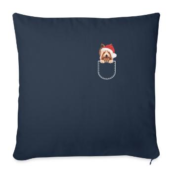 Yorkshire Terrier Joyeux Noël - Housse de coussin décorative 45 x 45 cm - bleu marine - Devant