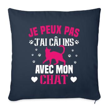 je peux pas j'ai câlins avec mon chat Cadeau - Housse de coussin décorative 45 x 45 cm - bleu marine - Devant
