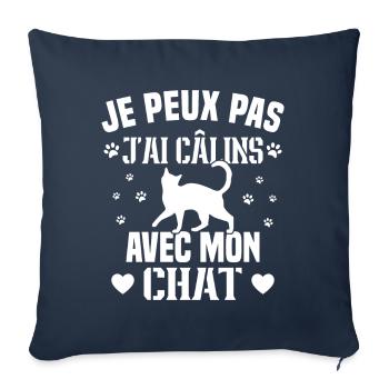 je peux pas j'ai câlins avec mon chat Cadeau - Housse de coussin décorative 45 x 45 cm - bleu marine - Devant