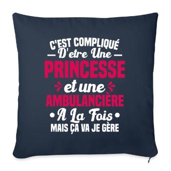Princesse et Ambulancière Cadeau Humour - Housse de coussin décorative 45 x 45 cm - bleu marine - Devant