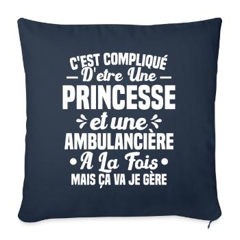 Princesse et Ambulancière Cadeau Humour - Housse de coussin décorative 45 x 45 cm - bleu marine - Devant