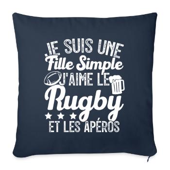 Femme Joueur De Rugby Cool Filles Rugby Et Apéros - Housse de coussin décorative 45 x 45 cm - bleu marine - Devant