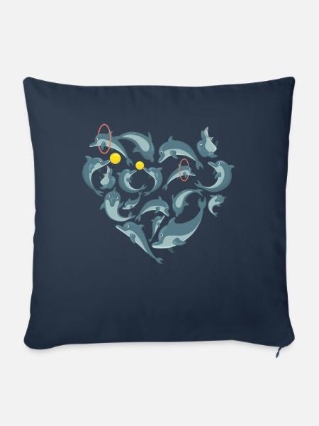 Herz Delfin - Sofakissenbezug 45 x 45 cm - Navy