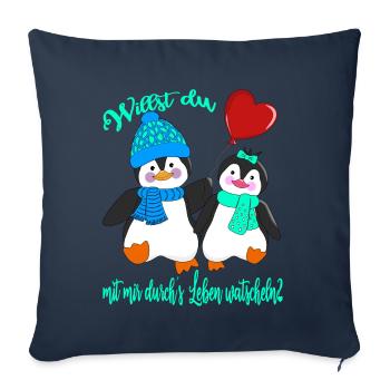Verliebte Pinguine Valentinstag Heiratsantrag - Sofakissenbezug 45 x 45 cm - Navy - Vorne
