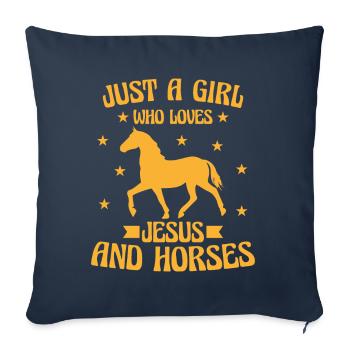 juste une fille qui aime jesus et les chevaux - Housse de coussin décorative 45 x 45 cm - bleu marine - Devant