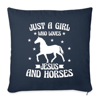 juste une fille qui aime jesus et les chevaux - Housse de coussin décorative 45 x 45 cm - bleu marine - Devant