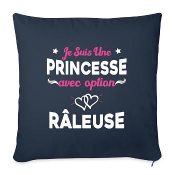 je suis une princesse avec option râleuse femme - Housse de coussin décorative 45 x 45 cm - bleu marine - Devant