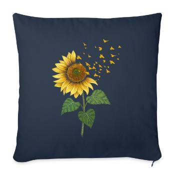 Oiseaux de tournesol mignons Floral - Housse de coussin décorative 45 x 45 cm - bleu marine - Devant