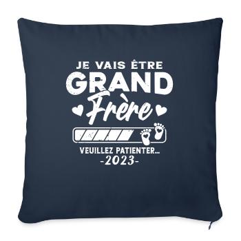 Je vais Être Grand Frère 2023 idée cadeau - Housse de coussin décorative 45 x 45 cm - bleu marine - Devant