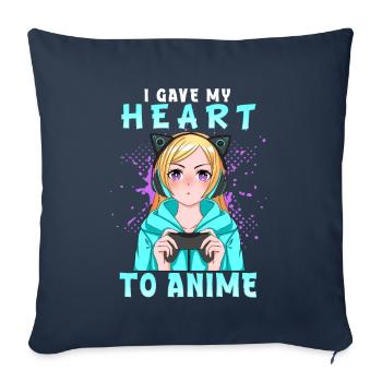 J’ai donné mon cœur à l’anime I Otaku Kawaii Girl - Housse de coussin décorative 45 x 45 cm - bleu marine - Devant