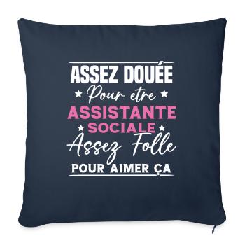Assistante Sociale Humour Métier Idée Cadeau Femme - Housse de coussin décorative 45 x 45 cm - bleu marine - Devant