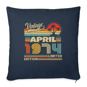 Avril 1974 anniversaire vintage 1974 - Housse de coussin décorative 45 x 45 cm - bleu marine - Devant