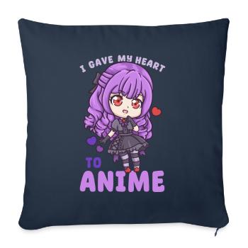 J’ai donné mon cœur à l’anime I manga kawaii otaku - Housse de coussin décorative 45 x 45 cm - bleu marine - Devant