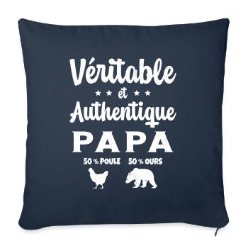 Homme Véritable et Authentique Papa Poule et Ours - Housse de coussin décorative 45 x 45 cm - bleu marine - Devant