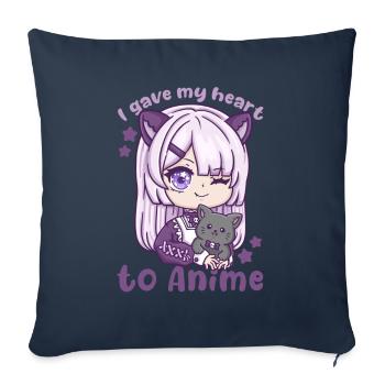 J’ai donné mon cœur à l’anime I manga kawaii otaku - Housse de coussin décorative 45 x 45 cm - bleu marine - Devant