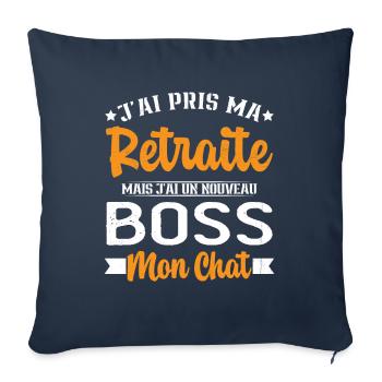 J'ai Un Nouveau Boss Mon chat Humour Cadeau - Housse de coussin décorative 45 x 45 cm - bleu marine - Devant