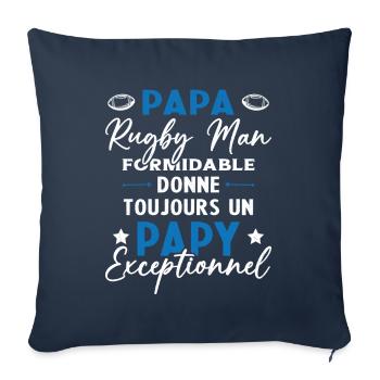 Papa Rugbyman Formidable Papy Exceptionnel Cadeau - Housse de coussin décorative 45 x 45 cm - bleu marine - Devant
