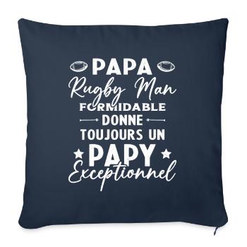 Papa Rugbyman Formidable Papy Exceptionnel Cadeau - Housse de coussin décorative 45 x 45 cm - bleu marine - Devant