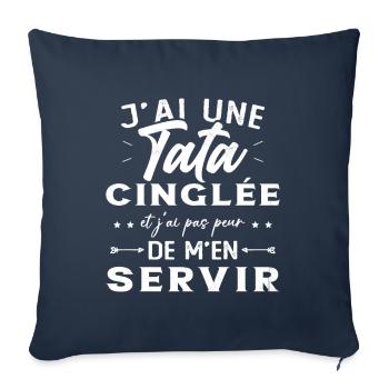 Neveu Nièce Cadeau J'ai Une Tata Cinglée Humour - Housse de coussin décorative 45 x 45 cm - bleu marine - Devant